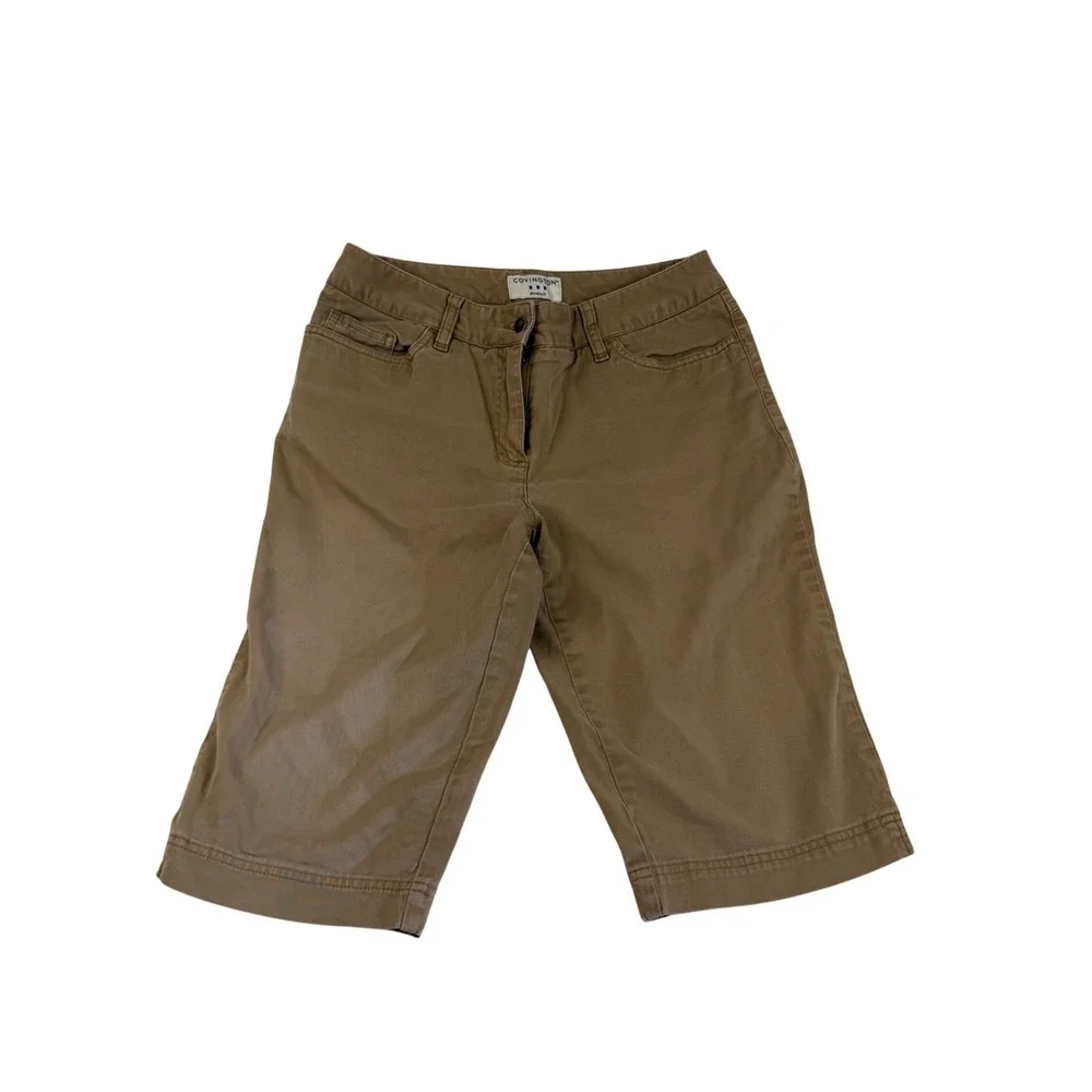 Covington Khaki Tan Stretch Bermuda Shorts Womens 6 Mid Rise 5 Pocket Casual